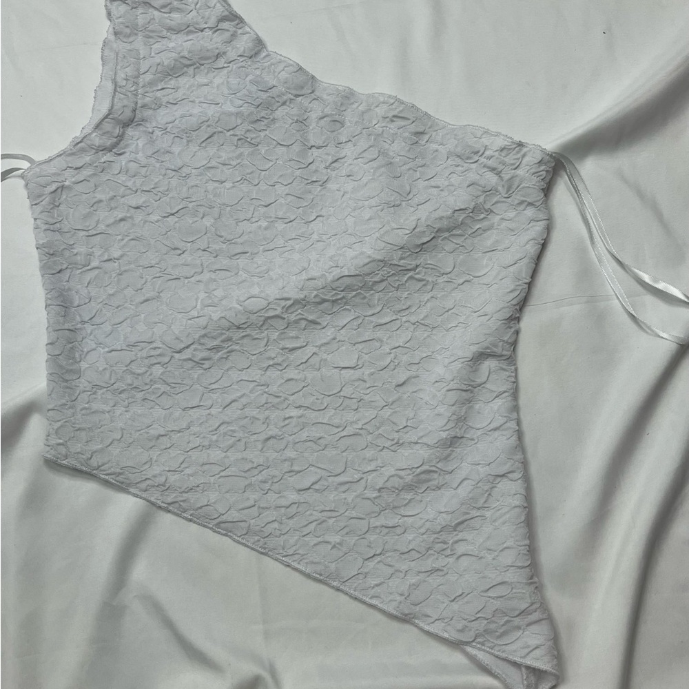 Princess Polly White Asymmetric Lace-Texture Camisole